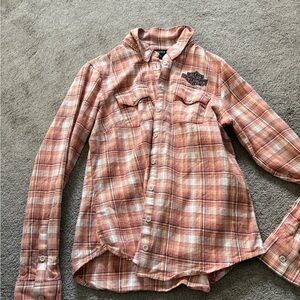 Harley-Davidson Pink and Tan Plaid Shirt